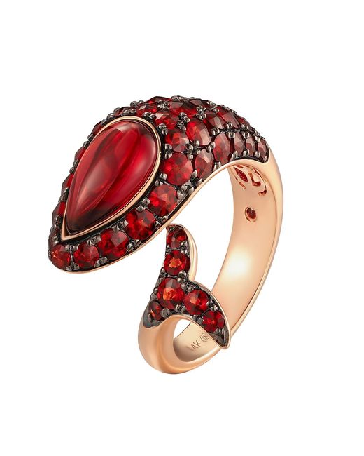 Artisan Red Rose 14K Rose Garnet Dolphin Wrap Ring