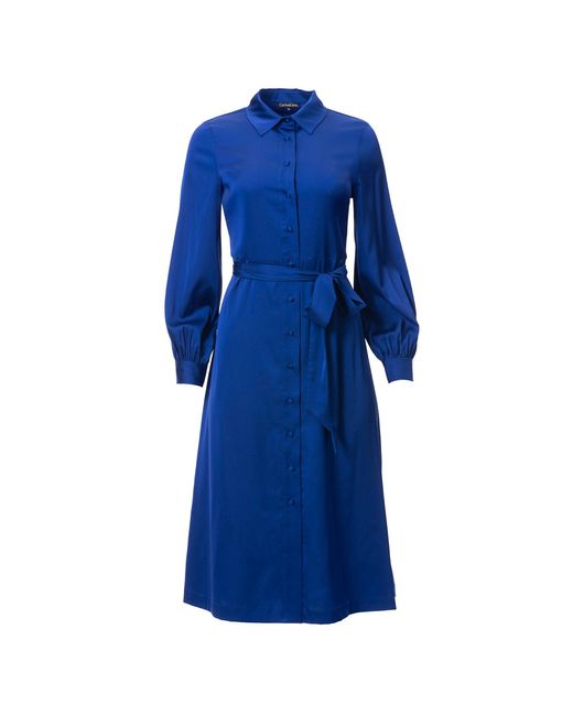 Carloslines Blue Button Down Long Sleeve Shirt Dress