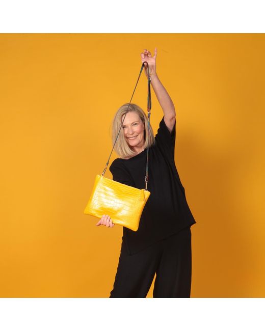 SJW BAGS LONDON Yellow Croc-Embossed Leather Bag