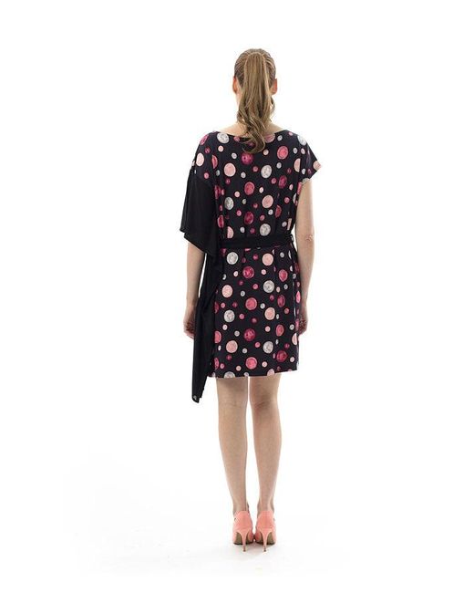 Conquista Black Asymmetric Polka Dot Dress