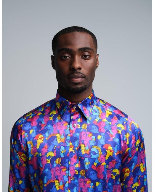 Gresham Blake Blue Ravers Silk Shirt for men