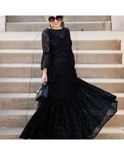 Jennafer Grace Black Sequin Lace Ruffle Dress