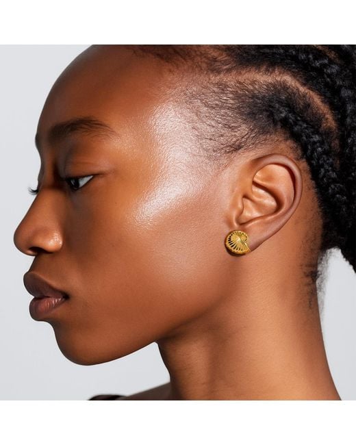 Potoska Metallic Moro Midi Shell Stud Earrings