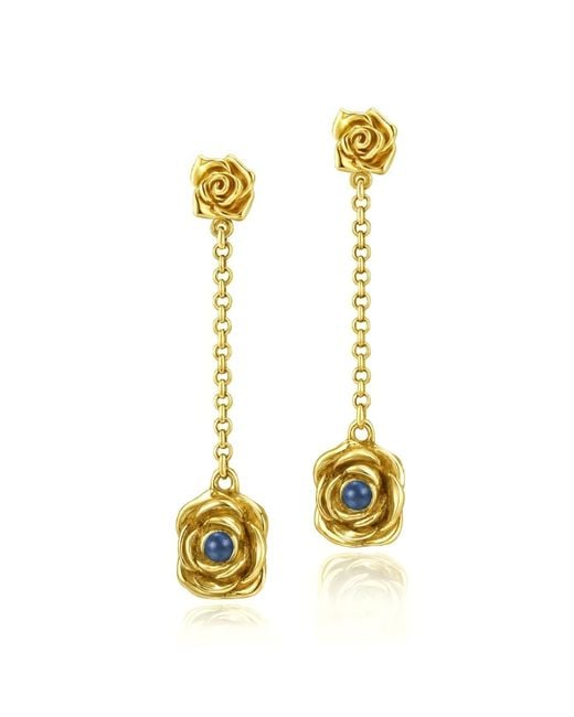 Unaloe Metallic Plated Rose Drop Earrings With Sapphire Stone – Jewelry For