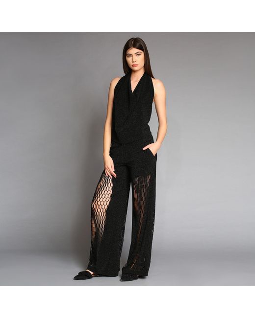 Silvia Serban Black Zig-Zag Lasercut Glitter Pants