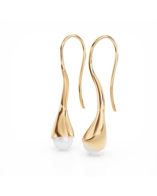 Linda Fiore Metallic Bella Vermeil Dangle Earrings With Large Freshwater Pearls