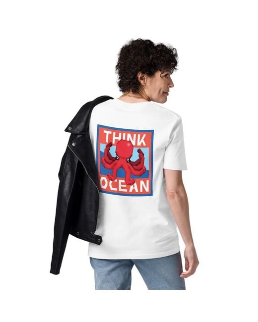 Anchor and Crew White Think Ocean Octopus Pixel Art Organic Cotton T-Shirt
