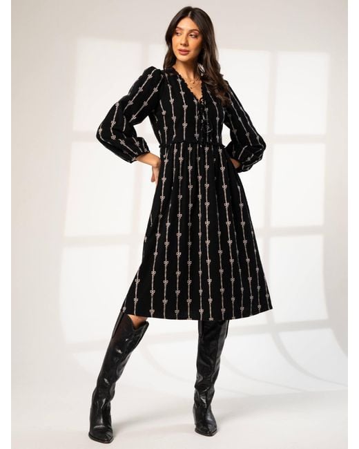 Rose & Nancy Black Beatrix Cord Embroidered Midi Dress