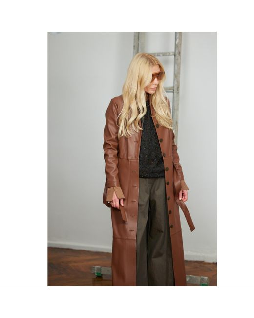 Julia Allert Brown Long Button-Up Eco-Leather Trench
