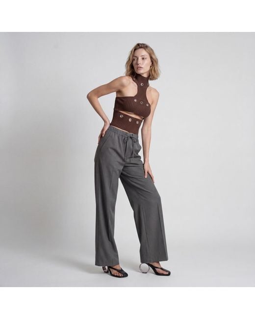 Modenaire Gray Wide Leg Trousers Relaxed Form
