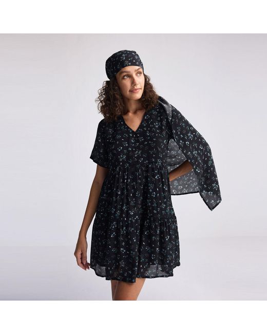 REISTOR Black Floral Short Tiered Dress