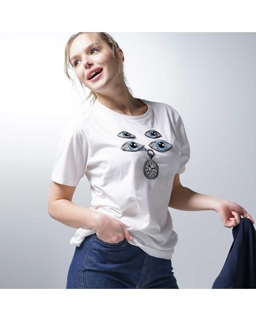 LOVEIST STORE White Alice Cotton Embroidered Short Sleeve Tshirt
