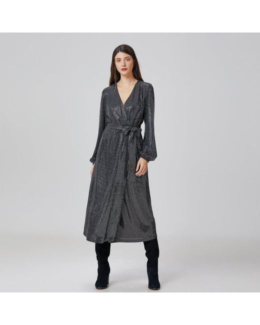 Smart and Joy Black Wrap Effect Glitter Dress