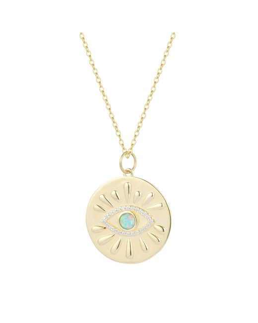 KAMARIA Metallic Evil Eye Opal Medallion Necklace