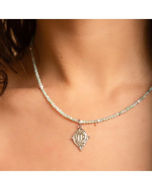 Seven Saints Metallic Virgo Gemstone Choker Necklace, Amazonite, Plated