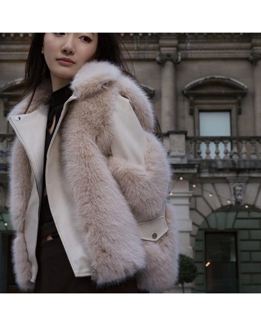 Jiaying Wang Wjy Studio London Gray Neutrals Galaxy Jacket Coat Faux Fur Eco-Friendly Leather Zipper