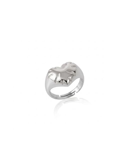 Spero London White Chunky Love Heart Sterling Signet Ring