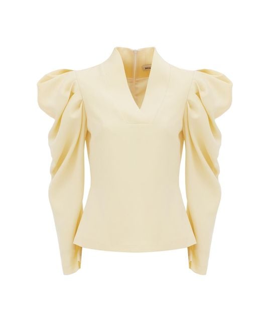 Julia Allert Yellow V-Neck Statement Long Sleeve Blouse – Pale