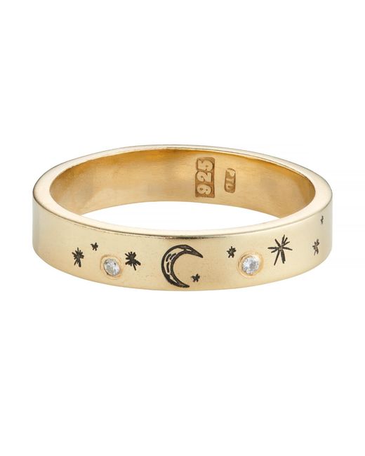 Posh Totty Designs Metallic Moon & Starburst Gold Plated Diamond Ring