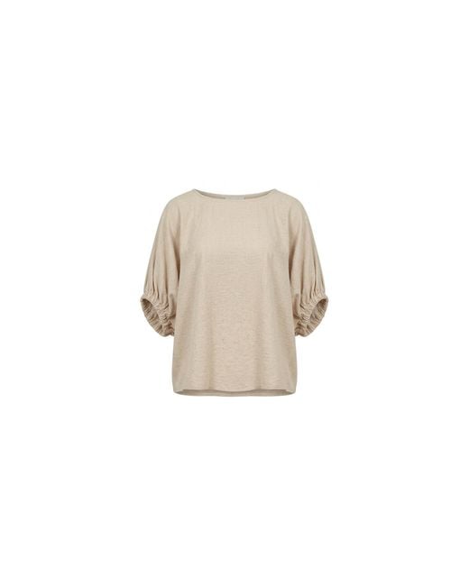 James Lakeland Natural Relaxed Gathered Sleeve Top – Oatmeal