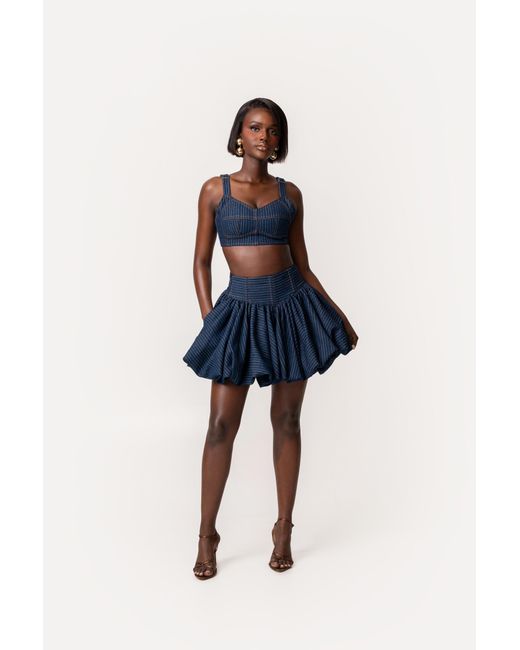 Ofuure Blue Denim Pinstripe Serena Crop Top