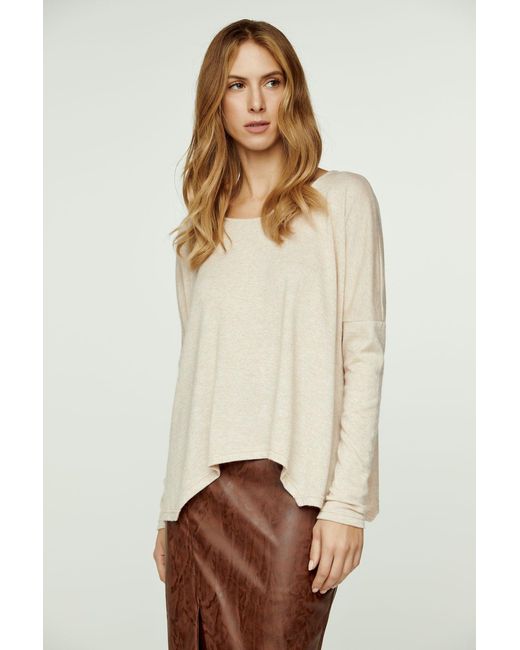 Conquista Natural Neutrals Melange Knit Handkerchief Hem Top
