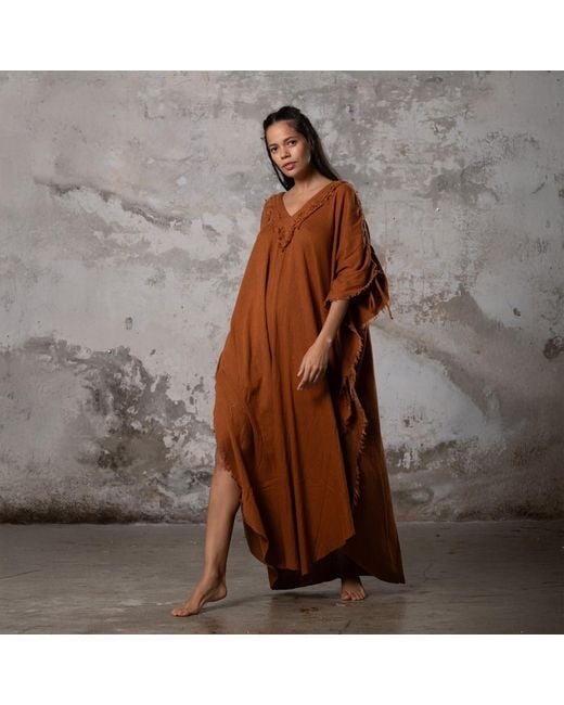 Zhenabia Brown Boho Kaftan Summer Maxi Dress