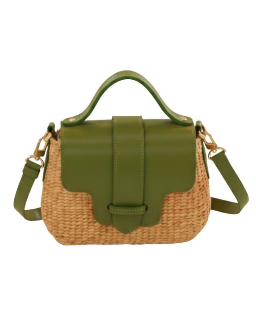 Silk and Bears Green Handwoven Water Hyacinth Mini Crossbody Bag – Leather Trim
