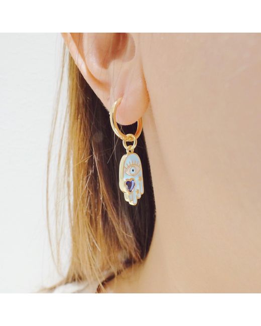 VALERIE CHIC Blue Evil Eye Heart Saphire Hoop Earrings 18K