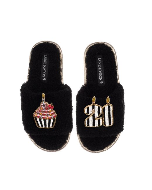 Laines London Teddy Toweling Slipper Slider With Stripe 21St