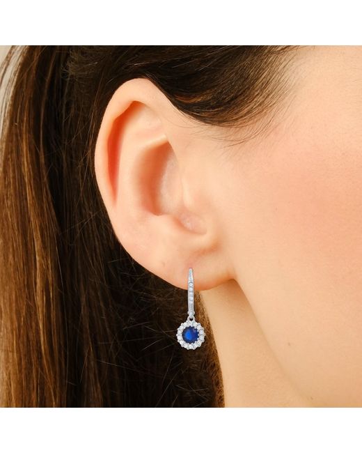 Kylie Harper Blue Dangling Sapphire Halo Leverback Earrings