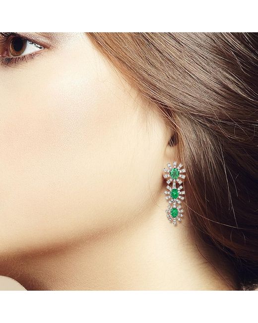 Artisan Green Emerald And Diamond Starburst Earrings