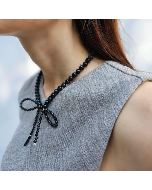 Farra Black Obsidian Butterfly Knot Statement Necklace