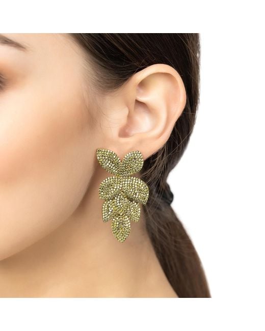Latelita London Green Petal Cascading Flower Earrings Peridot Cz