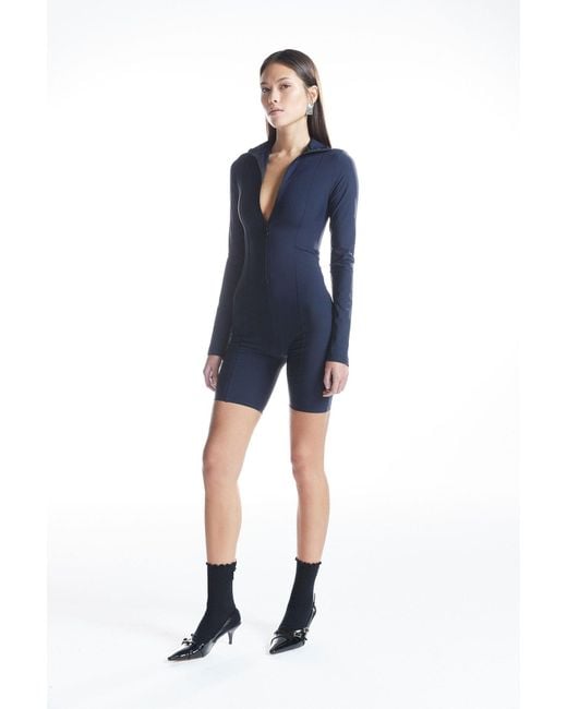 No'design Blue Zip-Up Short Jumpsuit