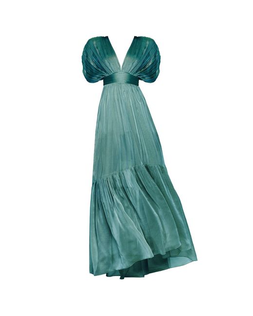 Angelika Jozefczyk Green Lerena Chiffon Evening Gown Turquoise