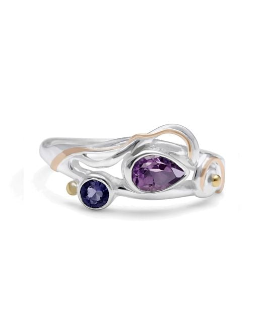Isla Silver White Handmade Teardrop Amethyst & Iolite Ring