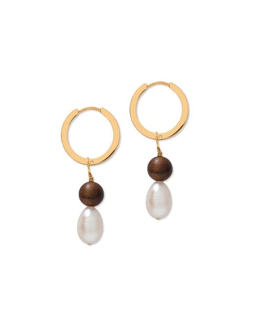 A Weathered Penny Metallic Large Pearl & Wooden Hoops