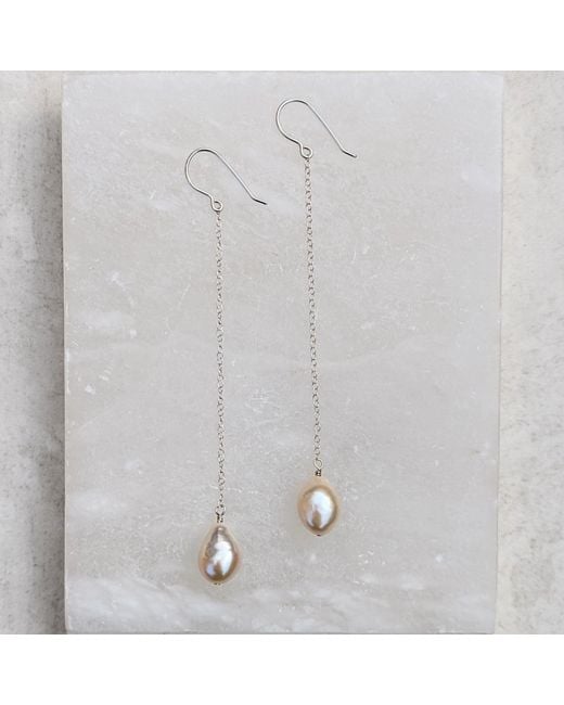 Kiri & Belle White Alina Long Chain Pearl Sterling Earrings