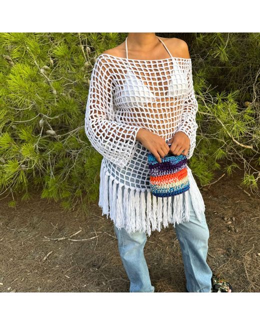 Shareyourluce White Fishnet Dress With Fringes