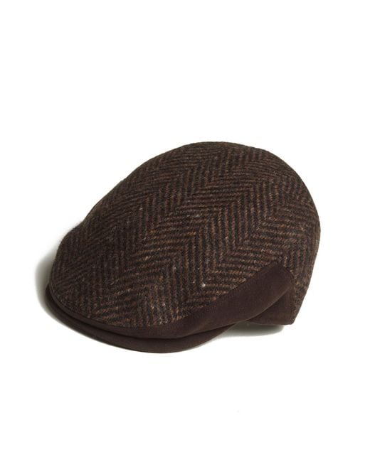 Dasmarca Hats Brown Drake Tweed Herringbone Italian Virgin Wool Cap For for men