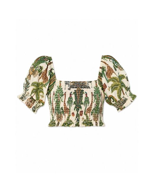 Yumi' Green Cotton Voile Safari Ruched Crop Top