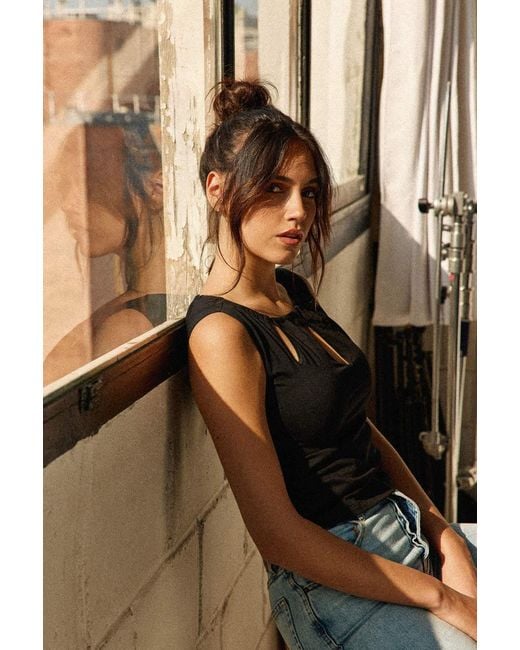 Marianne by Marie Jordane Black Gaby Teardrop Neckline Top