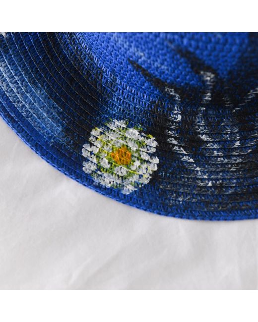 Heartfelt Layers Blue Van Gogh Starry Night Sun Hat – Hand-Painted Straw Impressionist Art