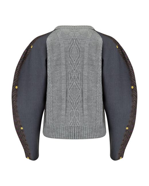 Boutique Kaotique Gray Handmade Indonesian Knitted Bomber Jacket