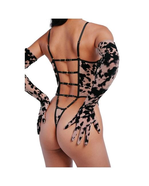 Perilla Lingerie Black Harlow Bodysuit Push Up Nude