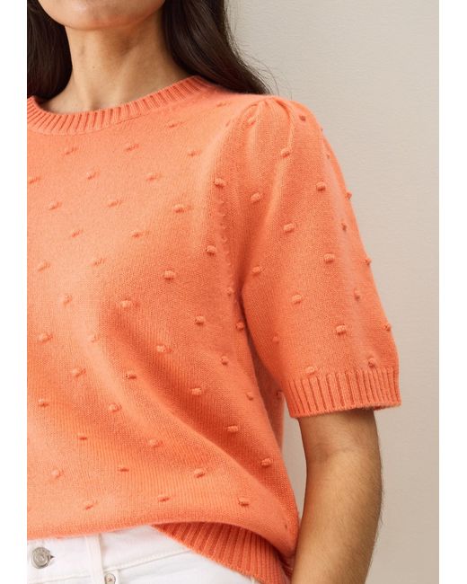 Loop Cashmere Orange Bobble Puff Sleeved Sweater