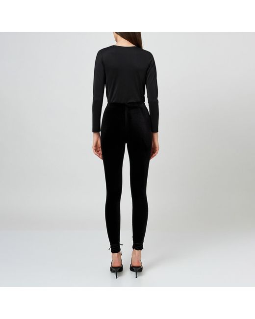 LIA ARAM Black High-Waisted Velvet Leggings