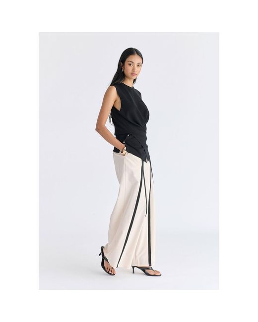 Paisie Black Crew Neck Wrap Front Knit Top