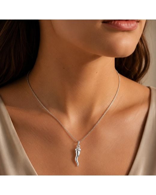 Unaloe Metallic Sterling Italian Horn Necklace With Sculptural Hat Detail for men